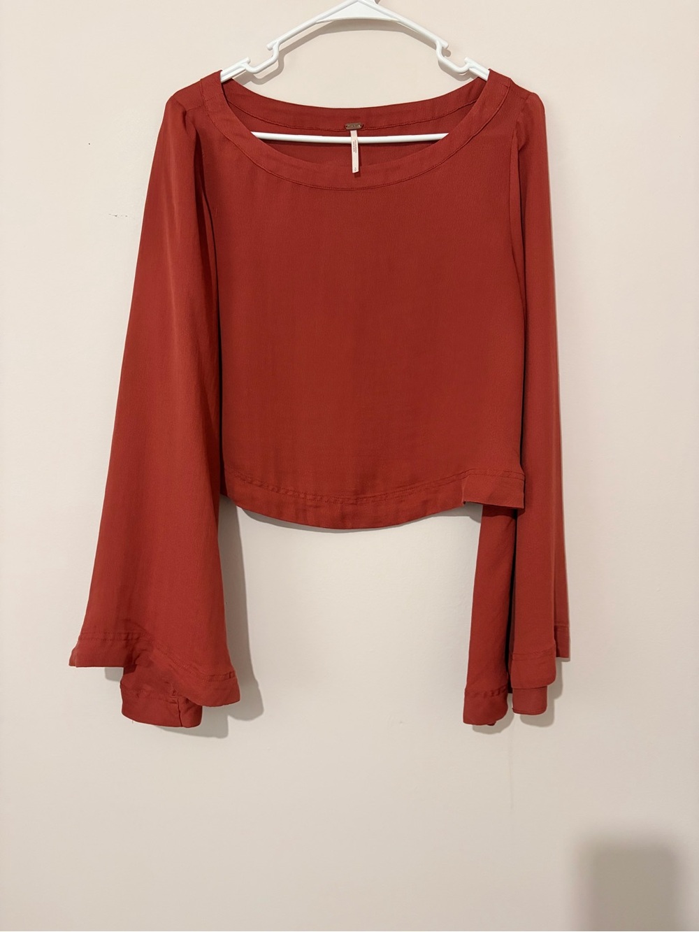 Free People Stars Aligned Draped Bell Sleeve Crop Top Rust Small Like New